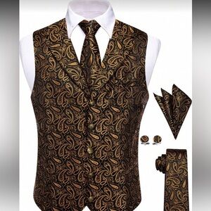 Men's Paisley Gold and Black Suit Vest Set